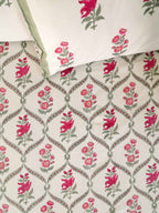 Hand Block Print Jaipuri Cotton Bedsheet With Two Reversible Pillow Cover