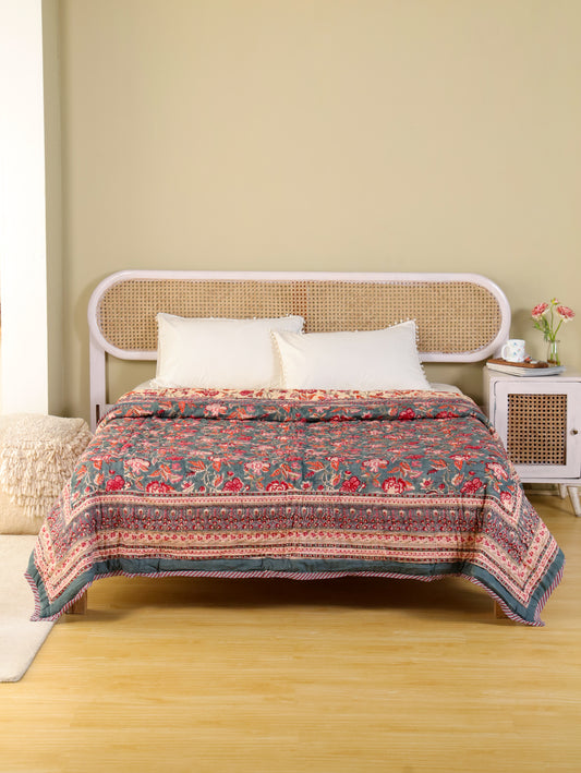 Hand Block Printed Reversible Jaipuri Quilt By Jaipur Hastkar