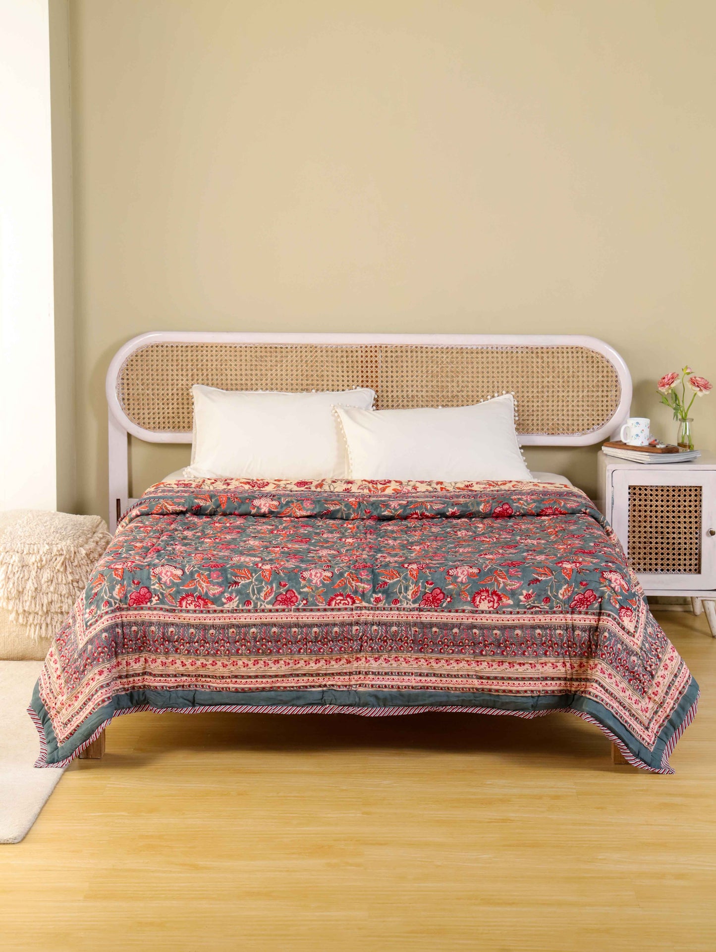 Hand Block Printed Reversible Jaipuri Quilt By Jaipur Hastkar
