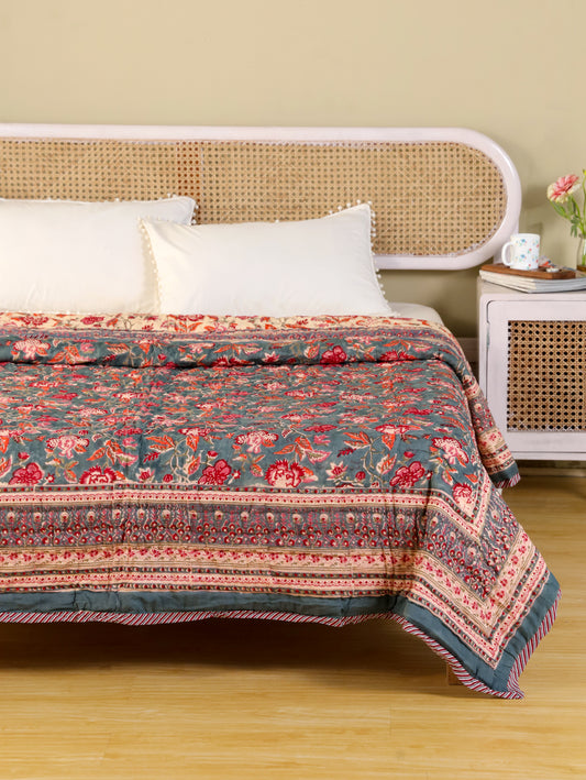 Hand Block Printed Reversible Jaipuri Quilt By Jaipur Hastkar