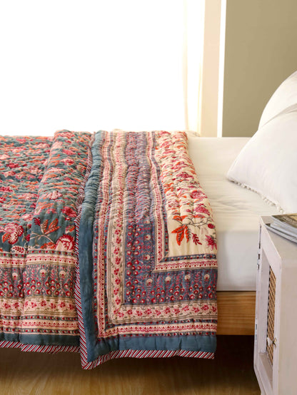 Hand Block Printed Reversible Jaipuri Quilt By Jaipur Hastkar