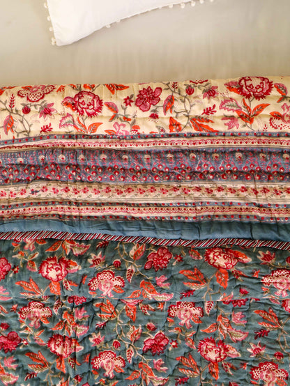 Hand Block Printed Reversible Jaipuri Quilt By Jaipur Hastkar