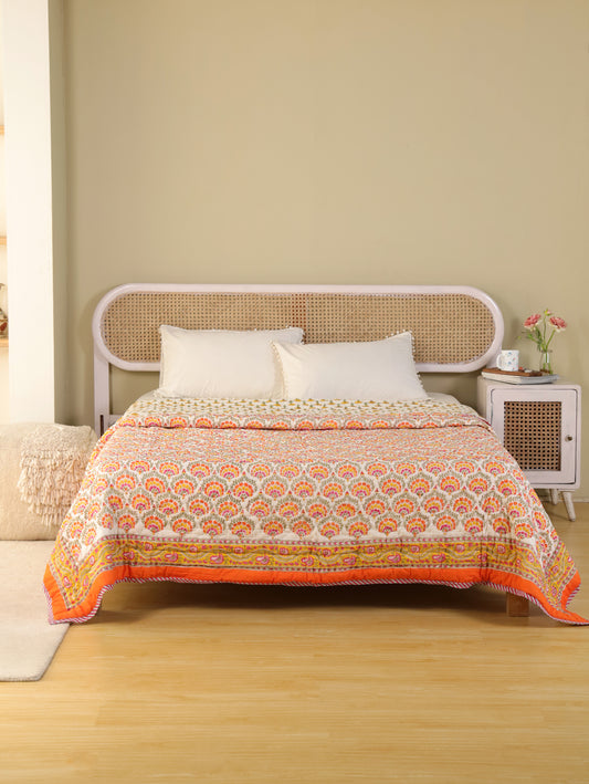 Hand Block Printed Reversible Jaipuri Quilt By Jaipur Hastkar