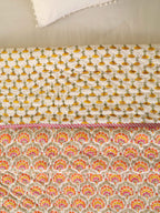 AMBER BLOOM ORANGE HAND BLOCK PRINT REVERSIBLE COTTON QUILT/RAZAI