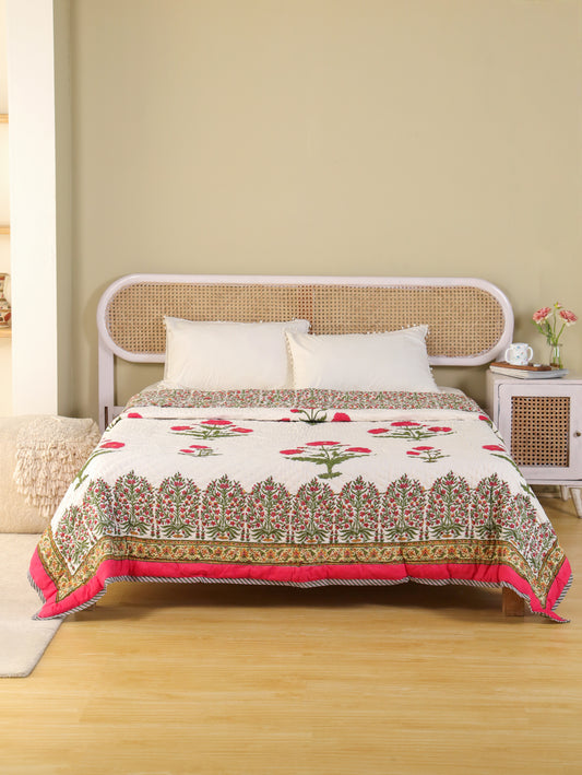 Hand Block Printed Reversible Jaipuri Quilt By Jaipur Hastkar