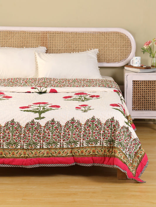 Hand Block Printed Reversible Jaipuri Quilt By Jaipur Hastkar