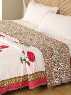 ROYAL RED POPPY HAND BLOCK PRINT REVERSIBLE COTTON QUILT/RAZAI