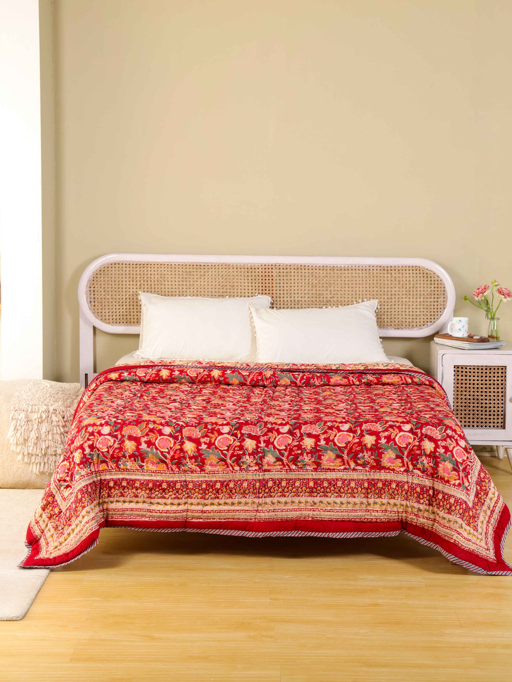 ROYAL RAPID RED HAND BLOCK PRINT REVERSIBLE COTTON QUILT/RAZAI