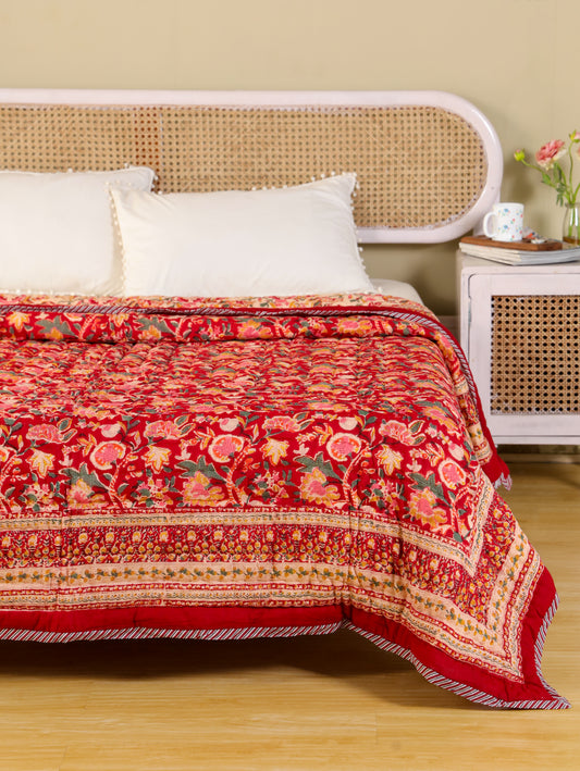 Hand Block Printed Reversible Jaipuri Quilt By Jaipur Hastkar