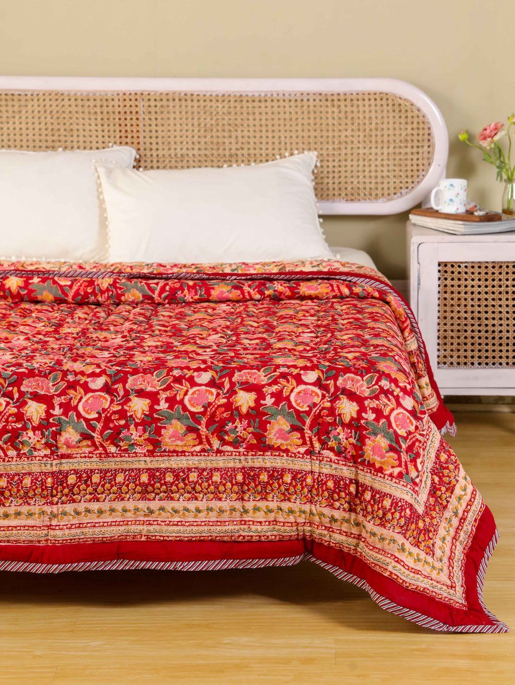 ROYAL RAPID RED HAND BLOCK PRINT REVERSIBLE COTTON QUILT/RAZAI