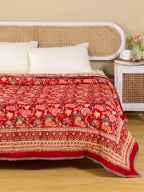 ROYAL RAPID RED HAND BLOCK PRINT REVERSIBLE COTTON QUILT/RAZAI