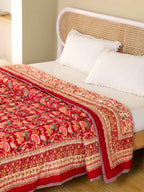 ROYAL RAPID RED HAND BLOCK PRINT REVERSIBLE COTTON QUILT/RAZAI