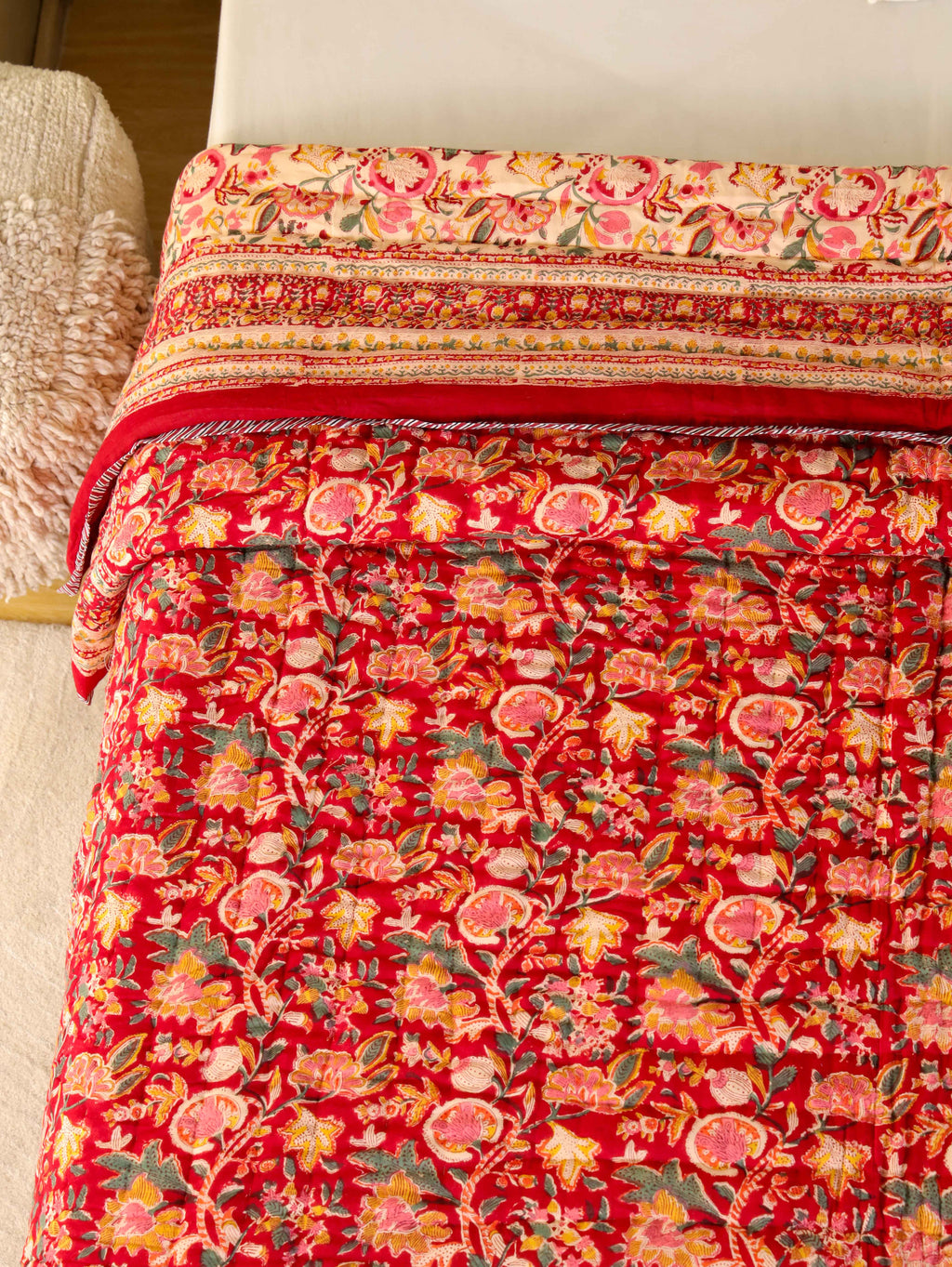 ROYAL RAPID RED HAND BLOCK PRINT REVERSIBLE COTTON QUILT/RAZAI