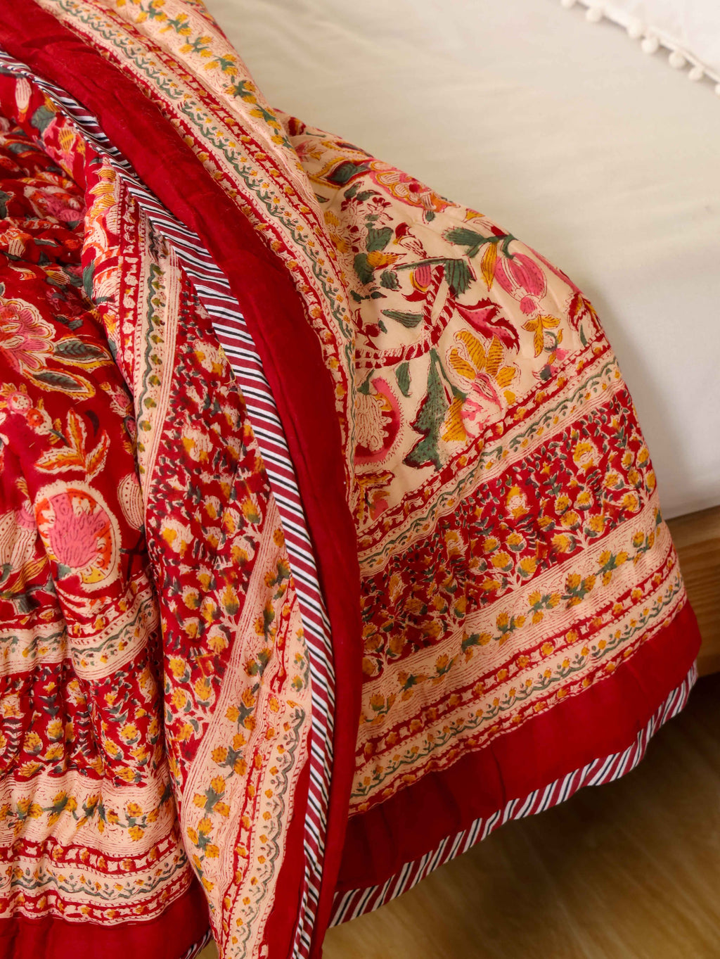 ROYAL RAPID RED HAND BLOCK PRINT REVERSIBLE COTTON QUILT/RAZAI