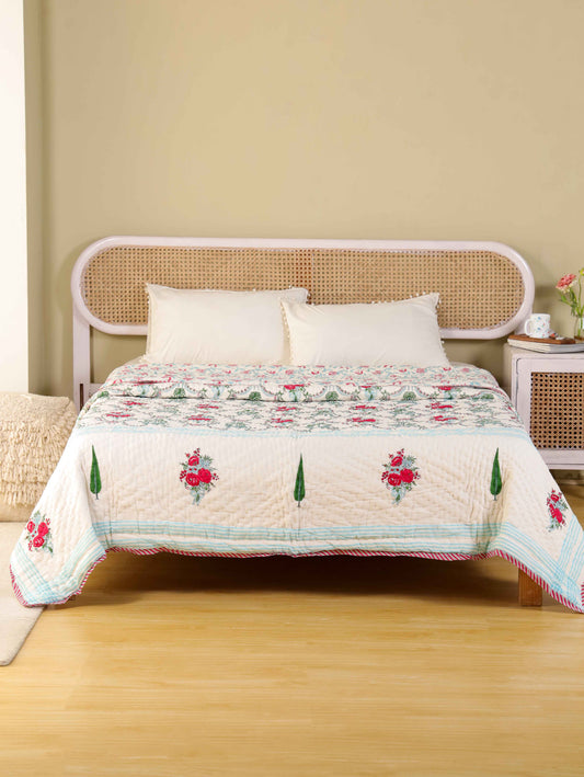 Hand Block Printed Reversible Jaipuri Quilt By Jaipur Hastkar