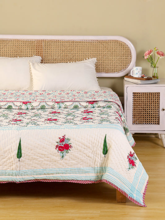 Hand Block Printed Reversible Jaipuri Quilt By Jaipur Hastkar