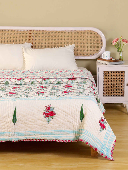 Hand Block Printed Reversible Jaipuri Quilt By Jaipur Hastkar