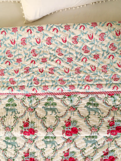 Hand Block Printed Reversible Jaipuri Quilt By Jaipur Hastkar