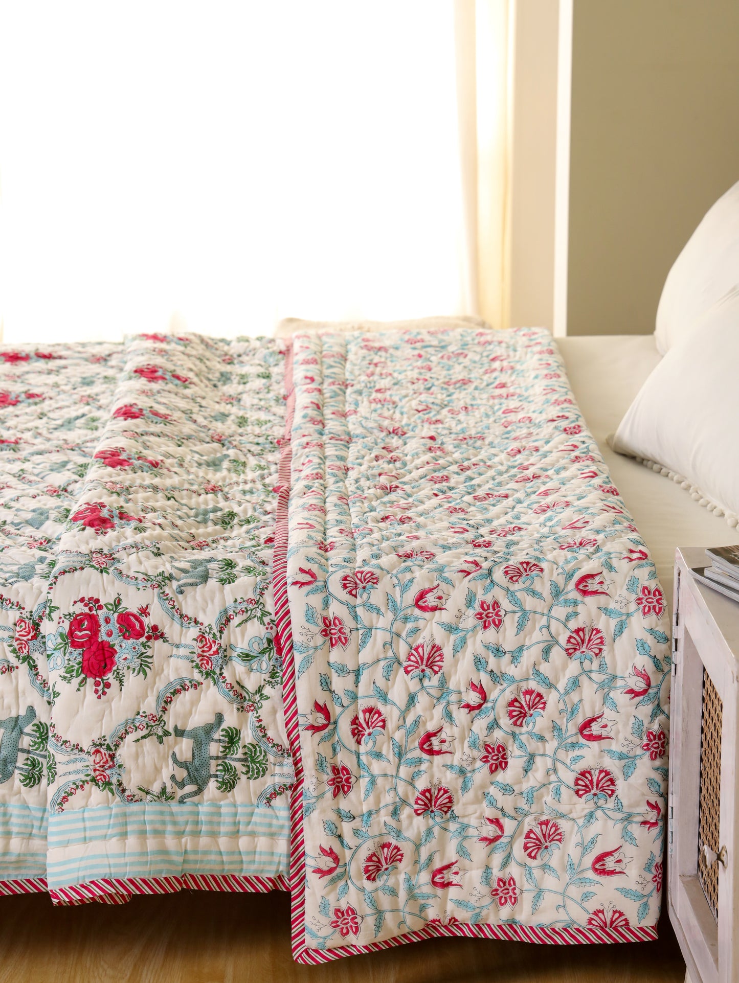 Hand Block Printed Reversible Jaipuri Quilt By Jaipur Hastkar