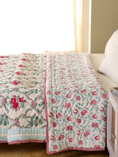 Hand Block Printed Reversible Jaipuri Quilt By Jaipur Hastkar