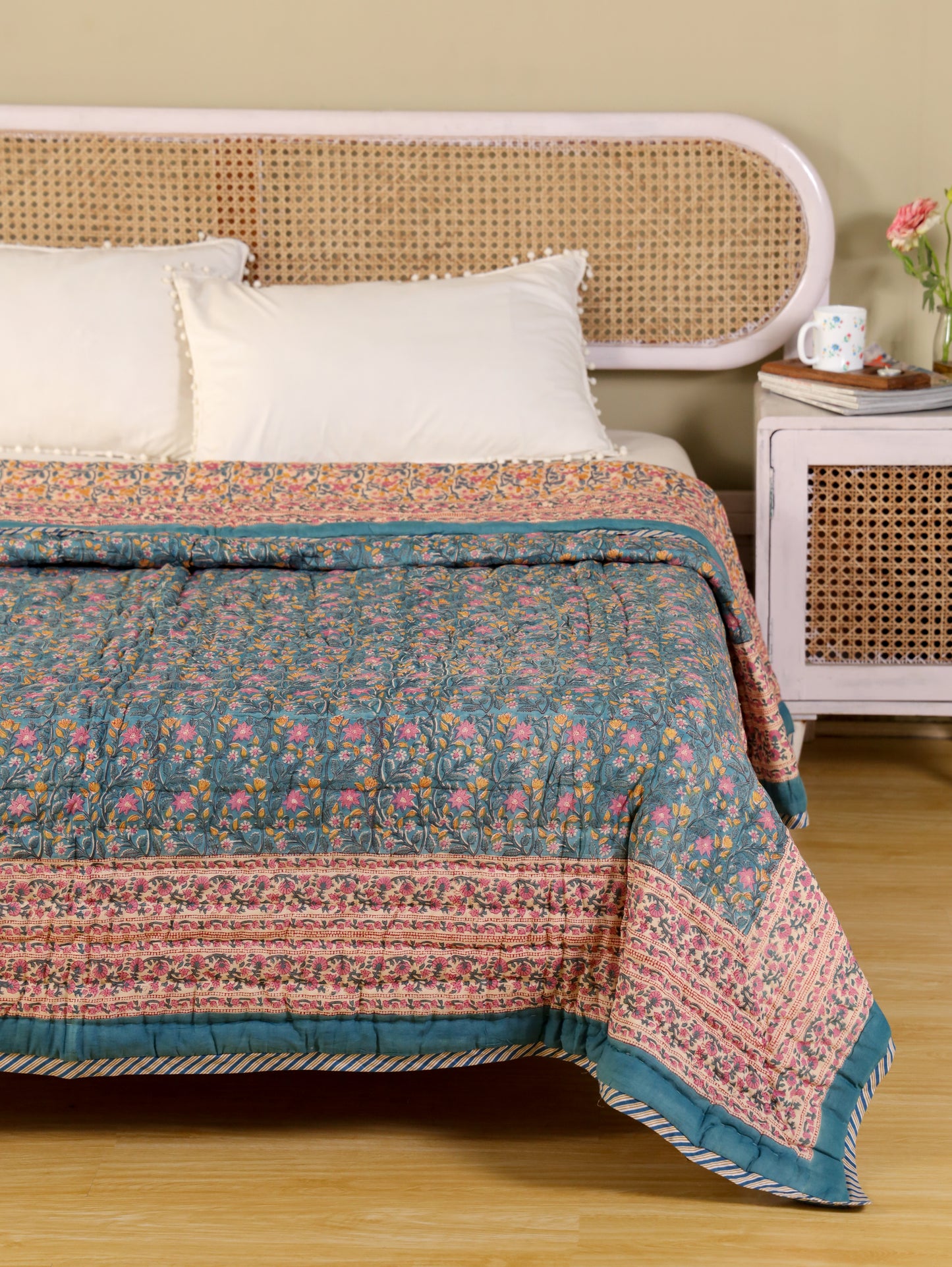 Hand Block Printed Reversible Jaipuri Quilt By Jaipur Hastkar