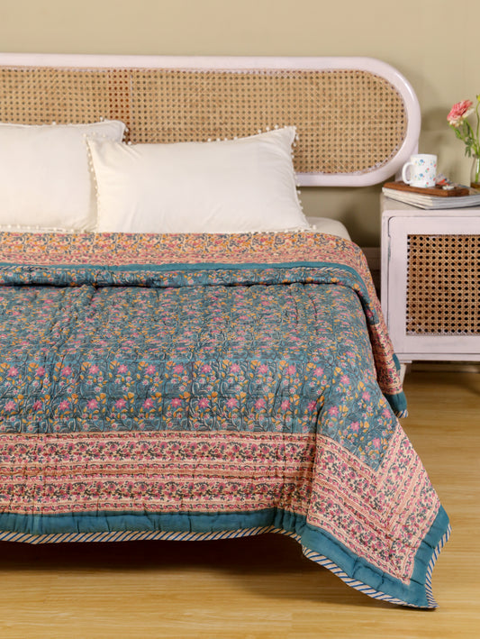 Hand Block Printed Reversible Jaipuri Quilt By Jaipur Hastkar