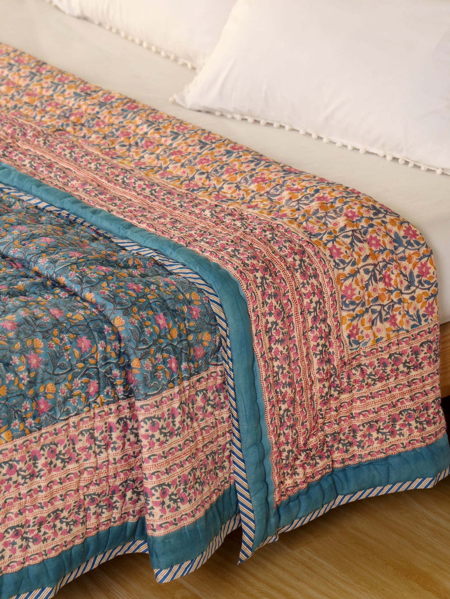 Hand Block Printed Reversible Jaipuri Quilt By Jaipur Hastkar