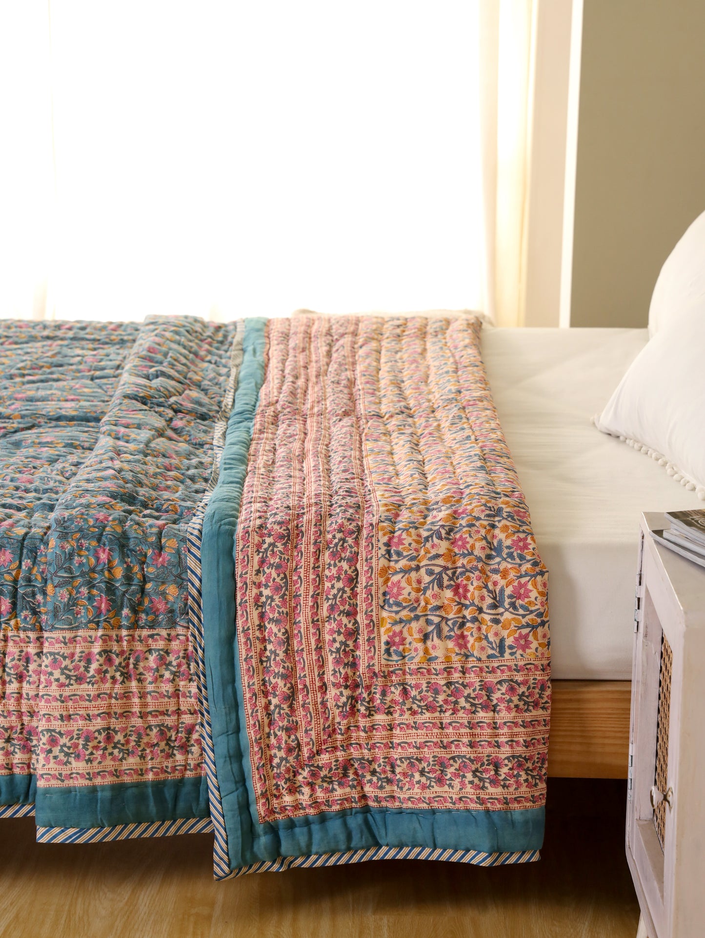 Hand Block Printed Reversible Jaipuri Quilt By Jaipur Hastkar