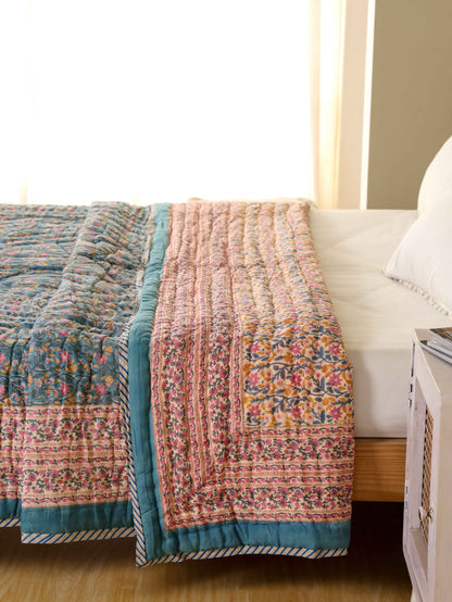 Hand Block Printed Reversible Jaipuri Quilt By Jaipur Hastkar