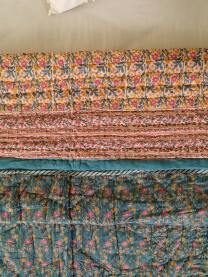 Hand Block Printed Reversible Jaipuri Quilt By Jaipur Hastkar