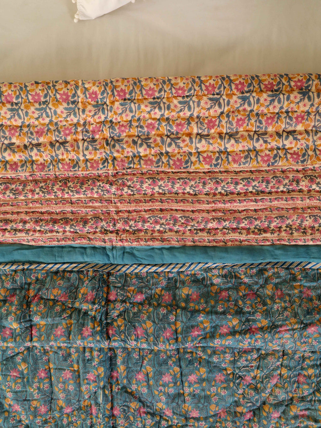 SHAHI NEEL JAAL HAND BLOCK PRINT REVERSIBLE COTTON QUILT/RAZAI