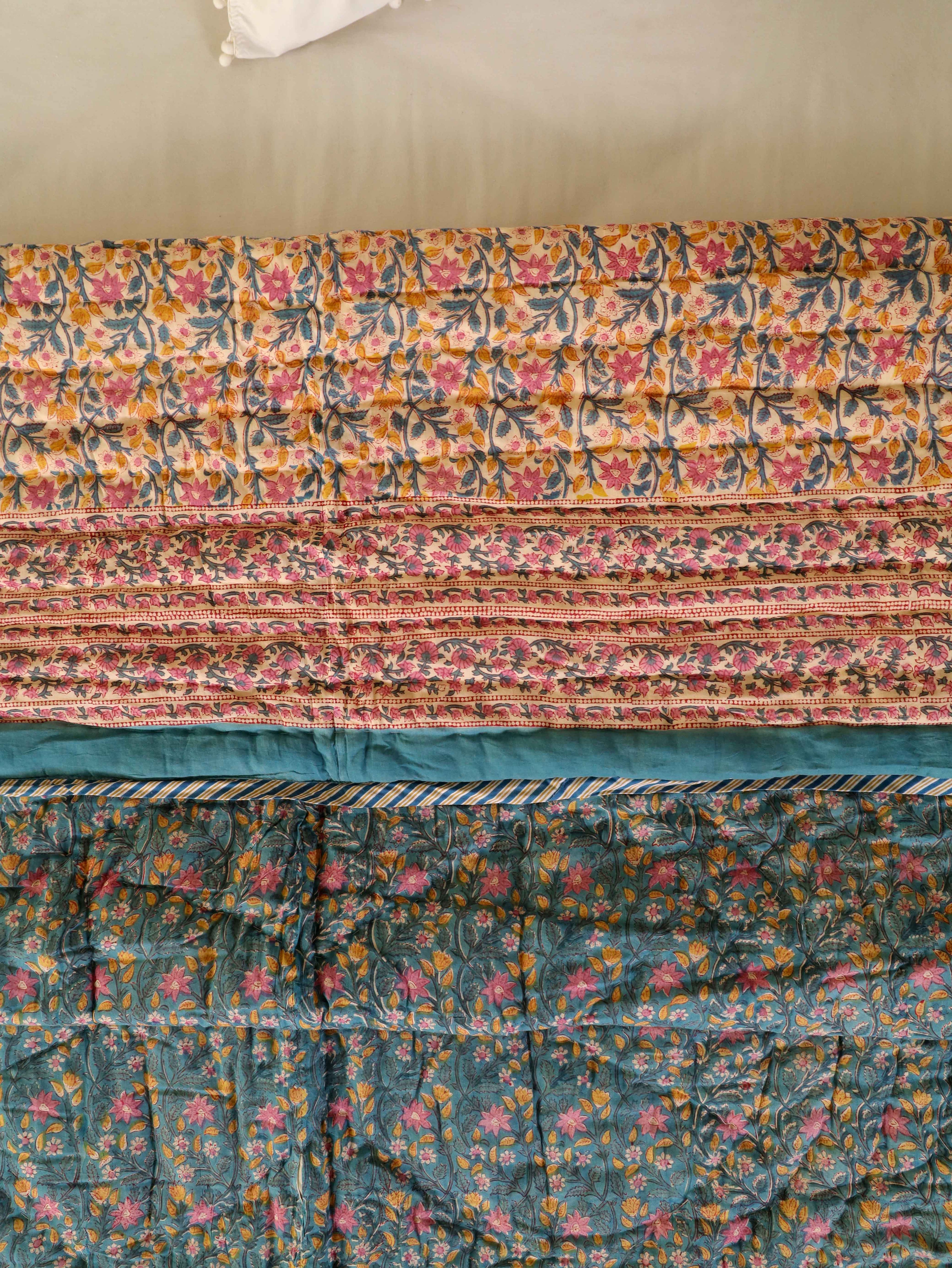 SHAHI NEEL JAAL HAND BLOCK PRINT REVERSIBLE COTTON QUILT/RAZAI