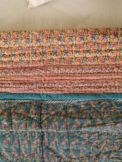 Hand Block Printed Reversible Jaipuri Quilt By Jaipur Hastkar