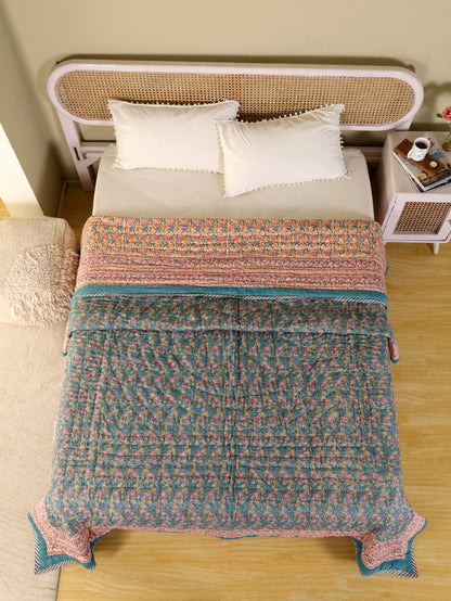 Hand Block Printed Reversible Jaipuri Quilt By Jaipur Hastkar