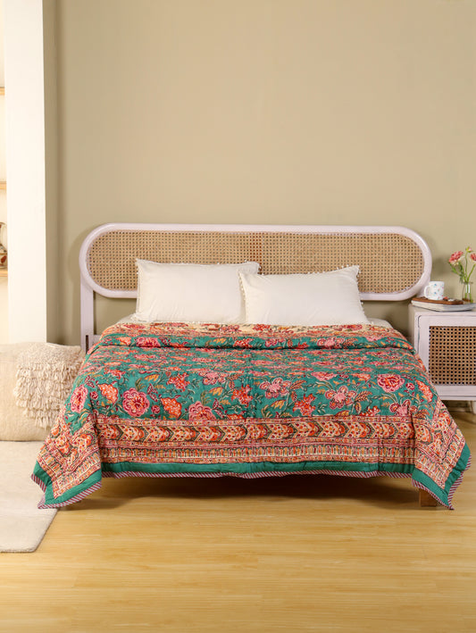 Hand Block Printed Reversible Jaipuri Quilt By Jaipur Hastkar