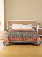 SHAHI GREEN KASHYAB HAND BLOCK PRINT REVERSIBLE COTTON QUILT/RAZAI