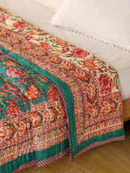 SHAHI GREEN KASHYAB HAND BLOCK PRINT REVERSIBLE COTTON QUILT/RAZAI