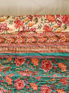SHAHI GREEN KASHYAB HAND BLOCK PRINT REVERSIBLE COTTON QUILT/RAZAI