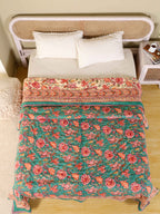 SHAHI GREEN KASHYAB HAND BLOCK PRINT REVERSIBLE COTTON QUILT/RAZAI