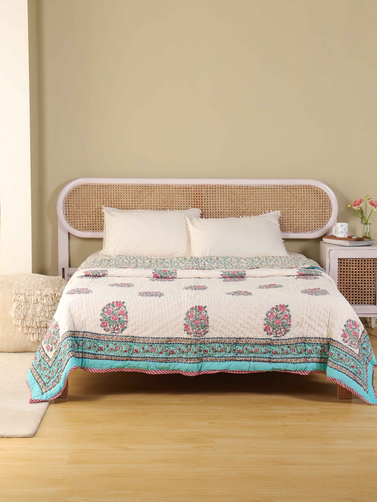 Hand Block Printed Reversible Jaipuri Quilt By Jaipur Hastkar