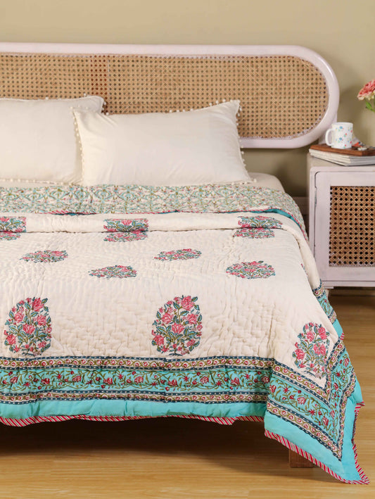 Hand Block Printed Reversible Jaipuri Quilt By Jaipur Hastkar
