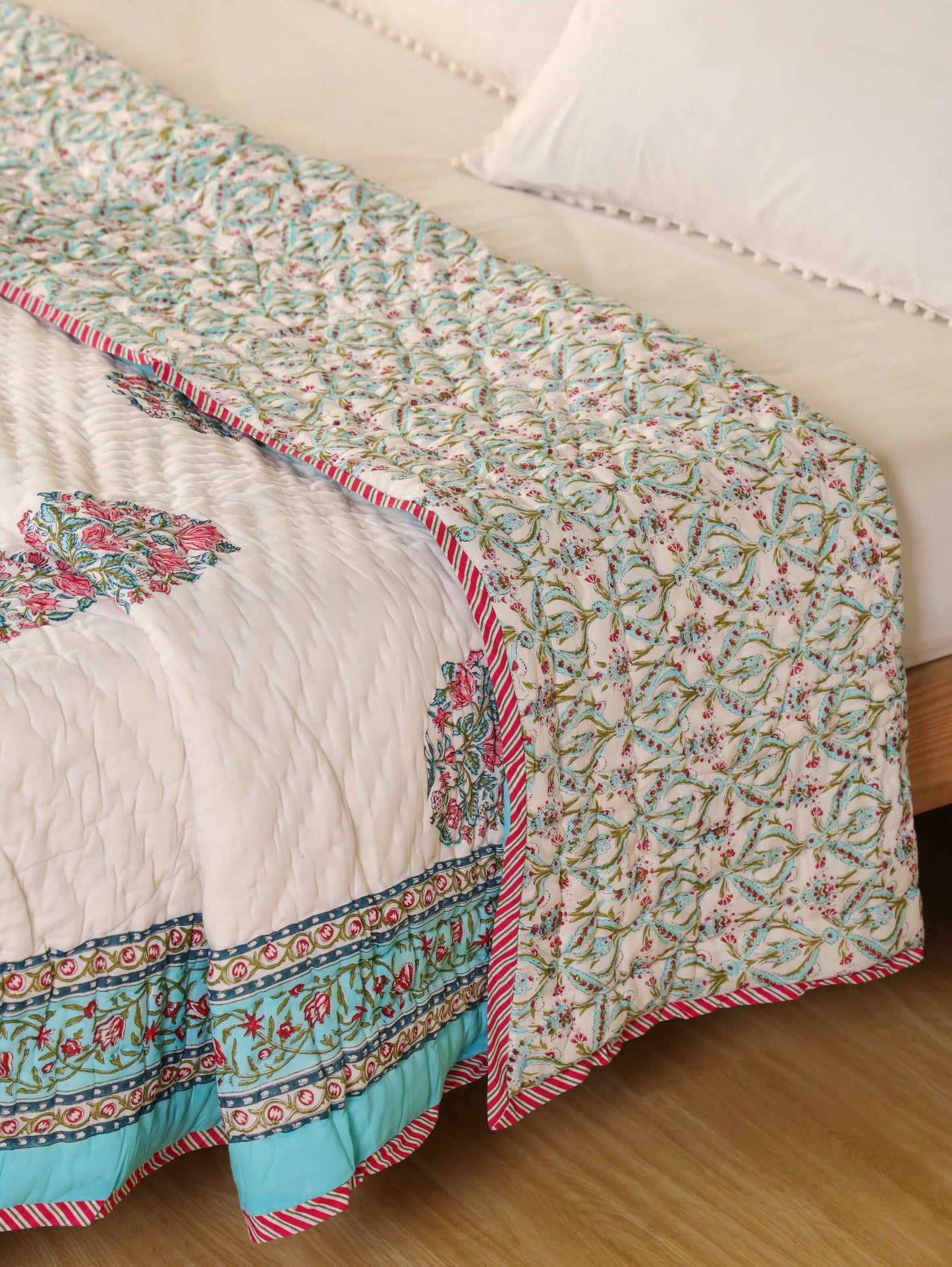 Hand Block Printed Reversible Jaipuri Quilt By Jaipur Hastkar