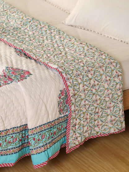 Hand Block Printed Reversible Jaipuri Quilt By Jaipur Hastkar