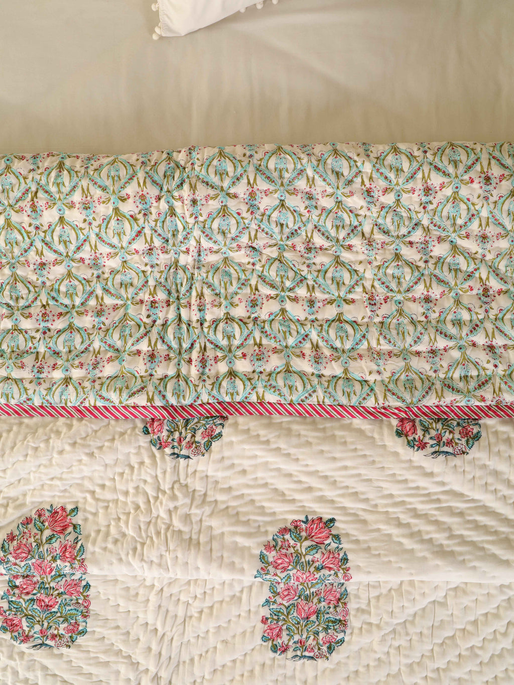 CLASSIC ROYAL MUGAL MOTIF HAND BLOCK PRINT REVERSIBLE COTTON QUILT/RAZAI