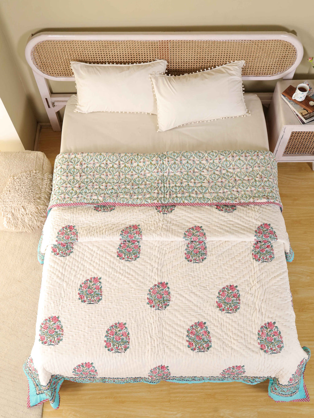 CLASSIC ROYAL MUGAL MOTIF HAND BLOCK PRINT REVERSIBLE COTTON QUILT/RAZAI