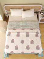 CLASSIC ROYAL MUGAL MOTIF HAND BLOCK PRINT REVERSIBLE COTTON QUILT/RAZAI