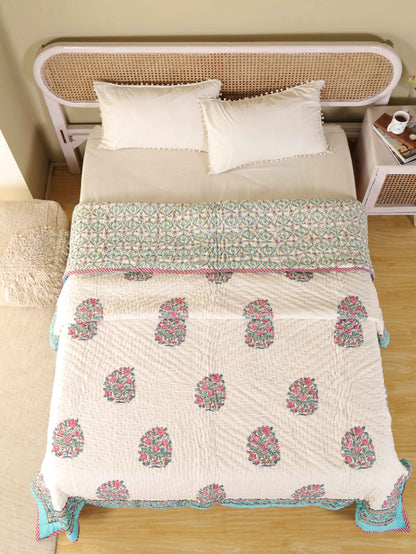 Hand Block Printed Reversible Jaipuri Quilt By Jaipur Hastkar