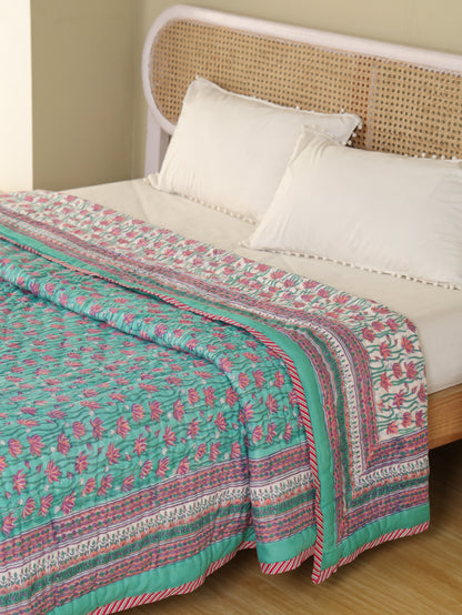 Hand Block Printed Reversible Jaipuri Quilt By Jaipur Hastkar