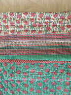 EMERALD GREEN GARDEN HAND BLOCK PRINT REVERSIBLE COTTON QUILT/RAZAI