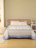 OCEAN BLUE PALM TREE HAND BLOCK PRINT REVERSIBLE COTTON QUILT/RAZAI